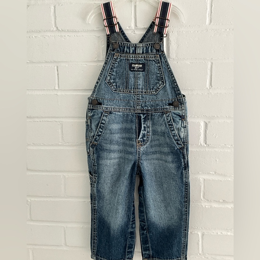 Classic Baby Boy Toddler Denim Blue Jean  OshKosh Overalls Size 12-18 Months